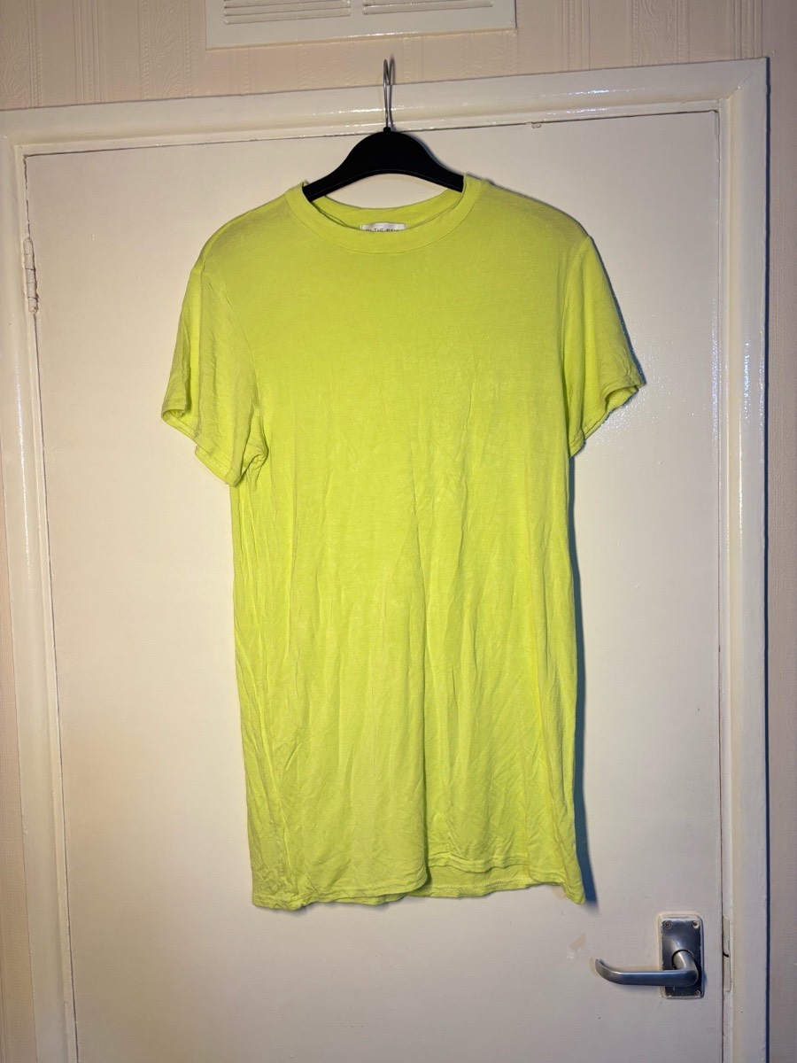 In The Style Neon Yellow Crew Neck T-Shirt Dress - Size 6