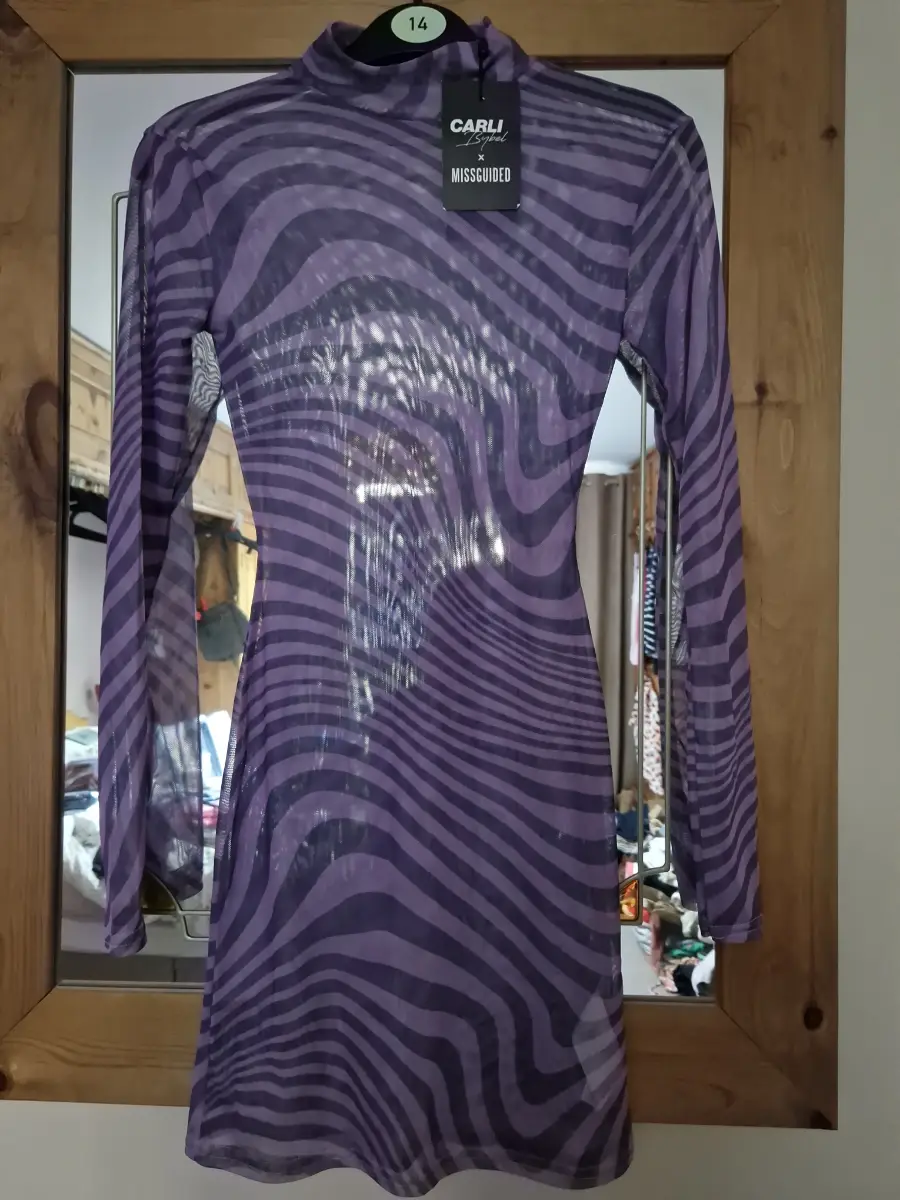 Carli  Bybel x Midguided Purple Swirl Mesh Dress Size 4, New