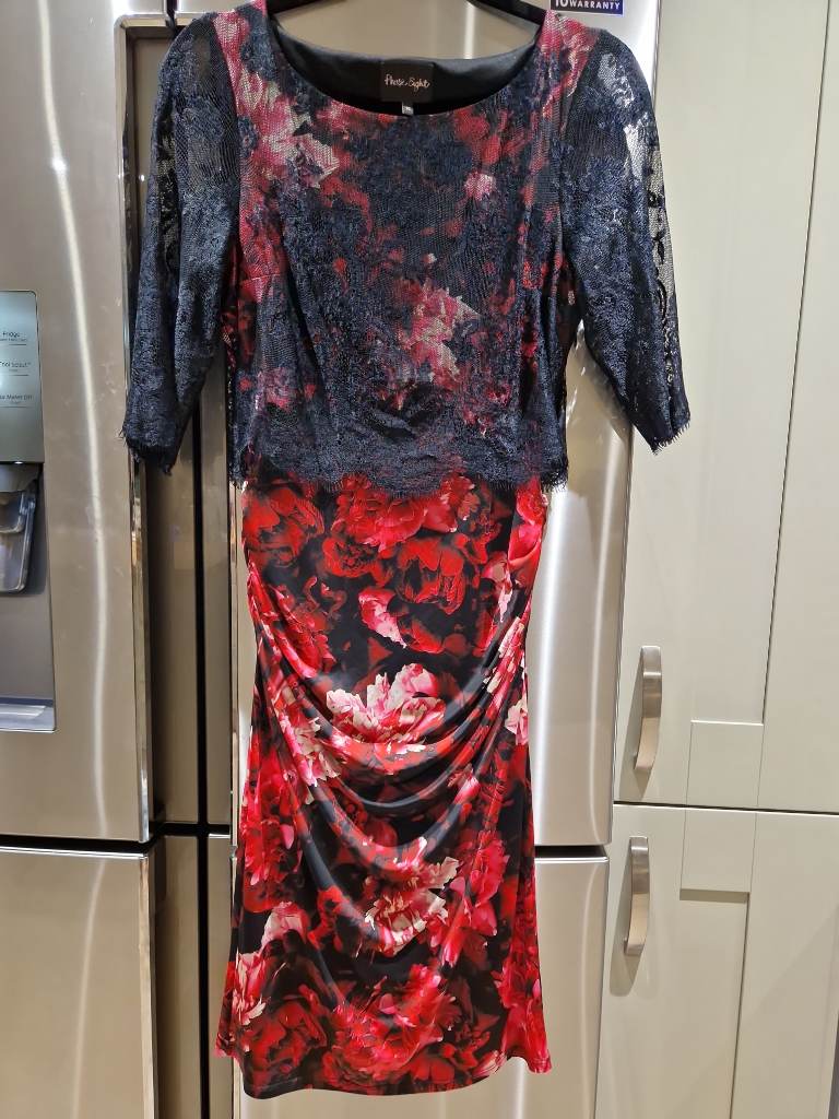 Phase Eight Black & Red Lace Overlay Dress Size 10