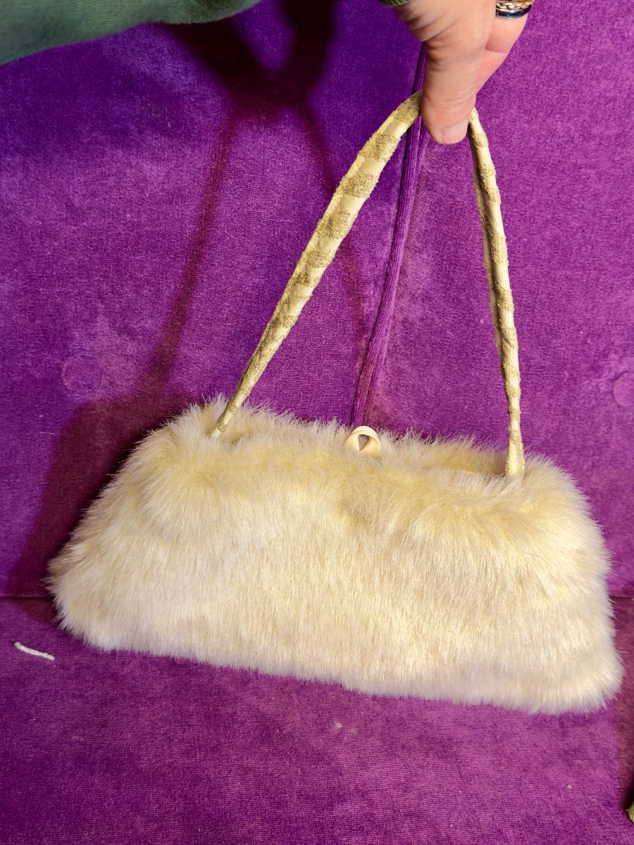 Y2K Faux Fur Handbag Coquette Fairycore Cream Fluffy Shoulder Bag