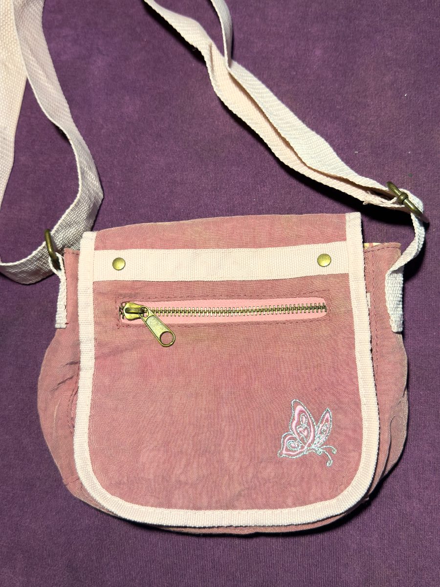 Y2K Pink Butterfly Crossbody Bag Utility Canvas Shoulder Bag
