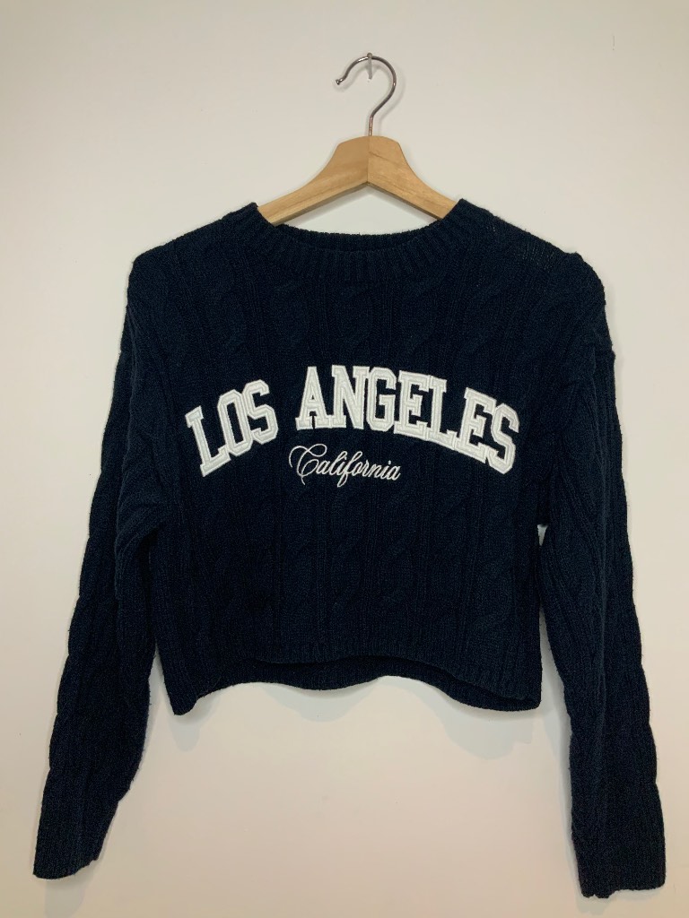 New Look 915 Girls Navy Los Angeles Slogan Cable Knit Jumper - Age 12-13