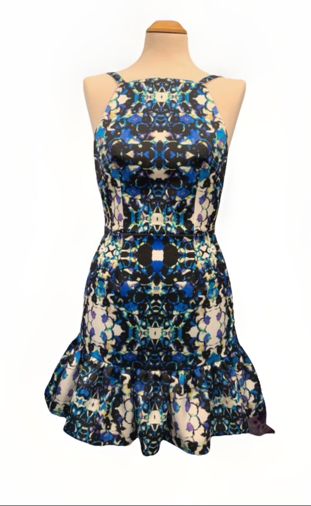 Finders Keepers XS Mesmerize Dress Kaleidoscope Print Flare Bottom NWT