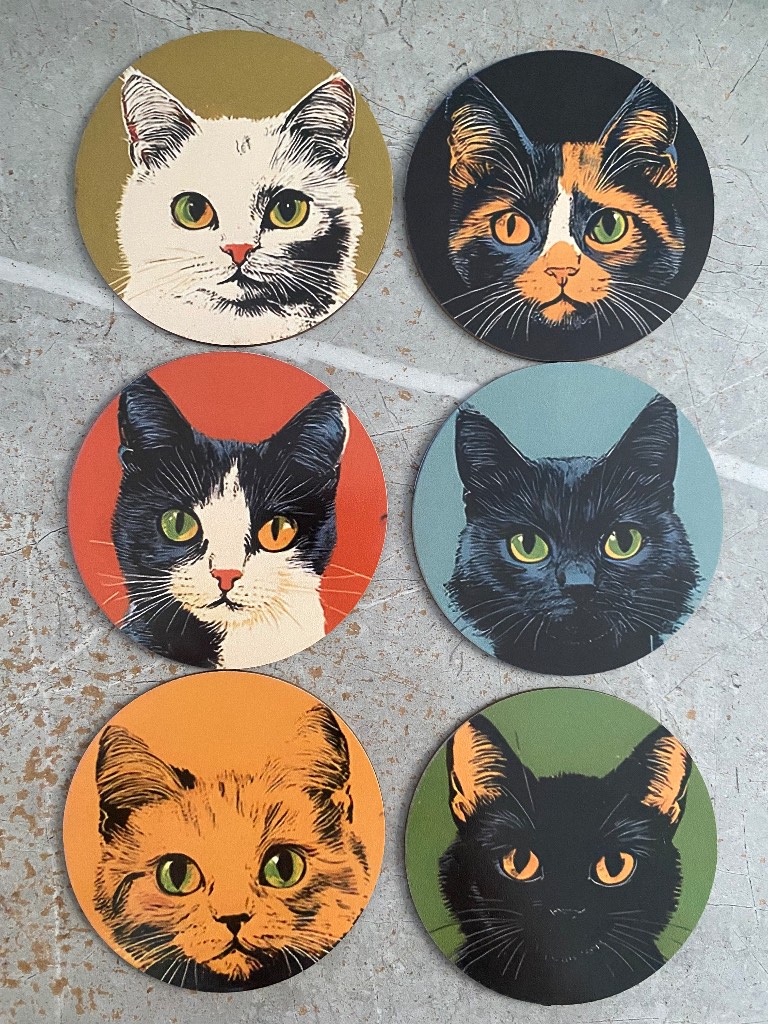 6pcs cat print wooden coasters
