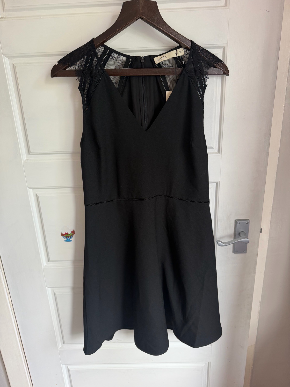 Oasis black lace-detail sleeveless skater dress, UK 14, new with tags, party evening