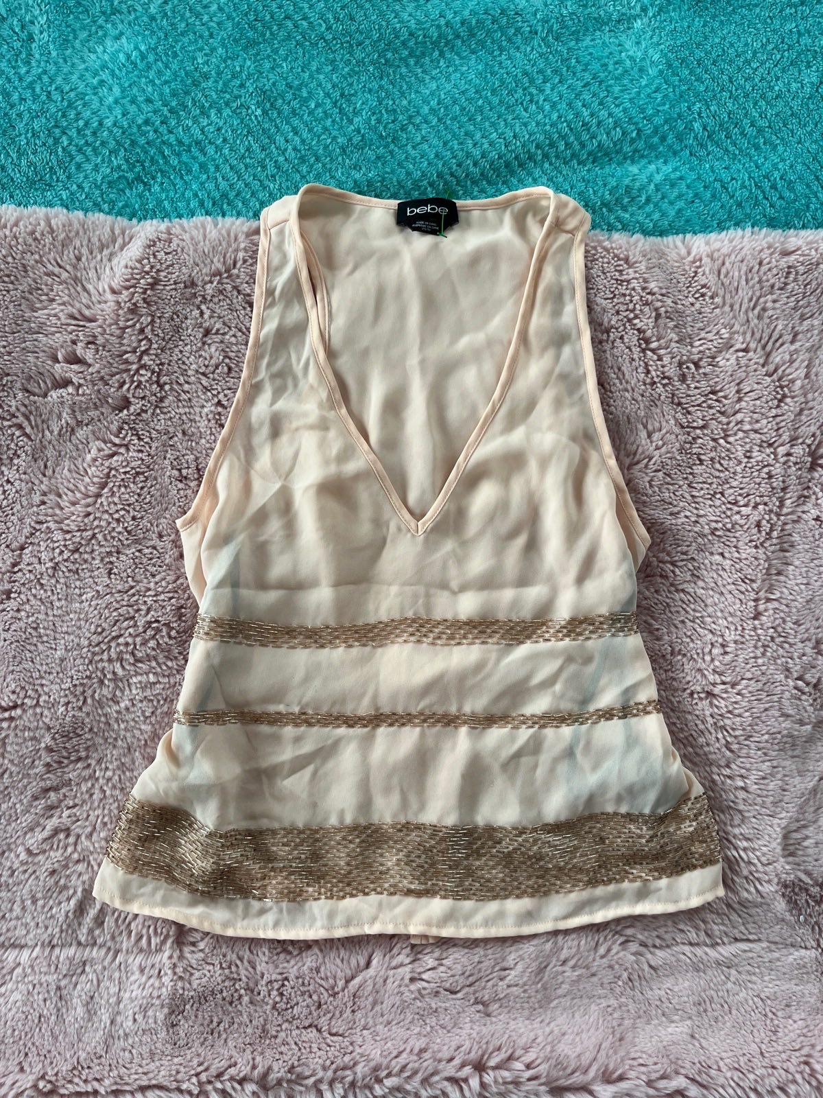 Bebe Pink Beaded Wrap Top