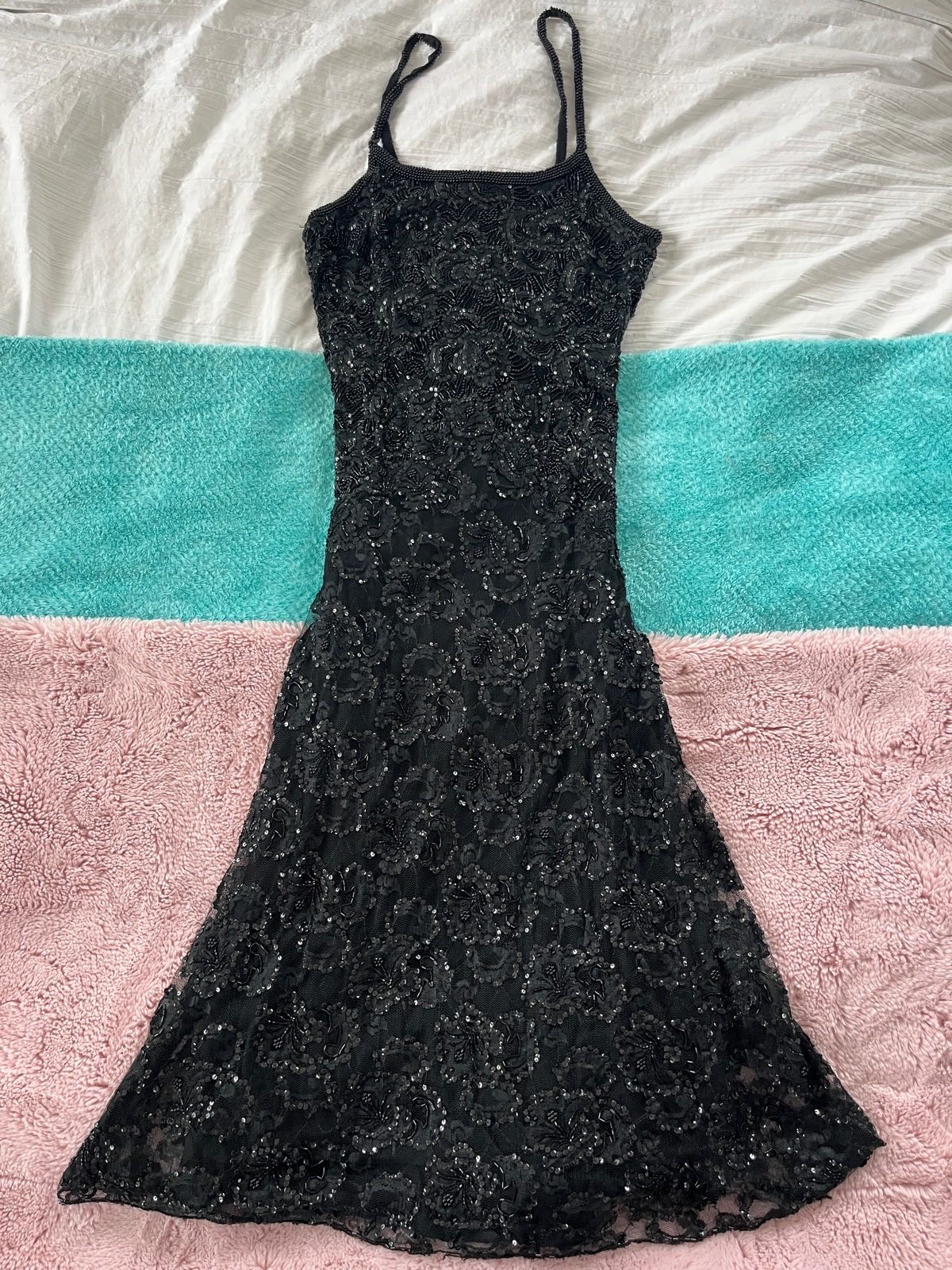 Vintage Judith Ann Black Fully Embellished Beaded Maxi Dress