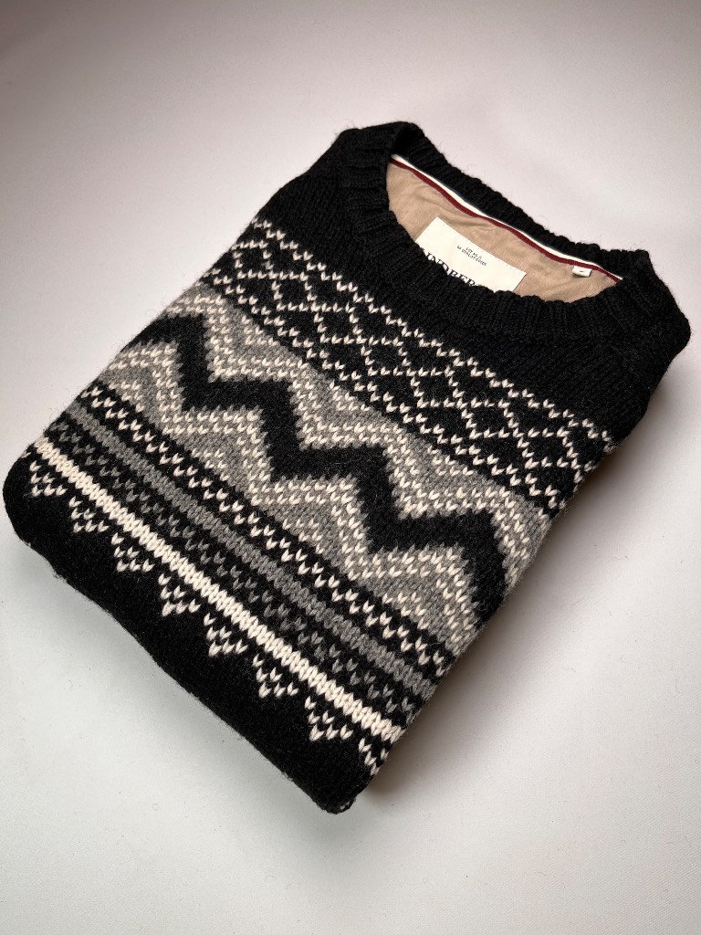 Lindbergh Black Beige Wool Rich Jumper Chunky Sweater Men’s L [736b]