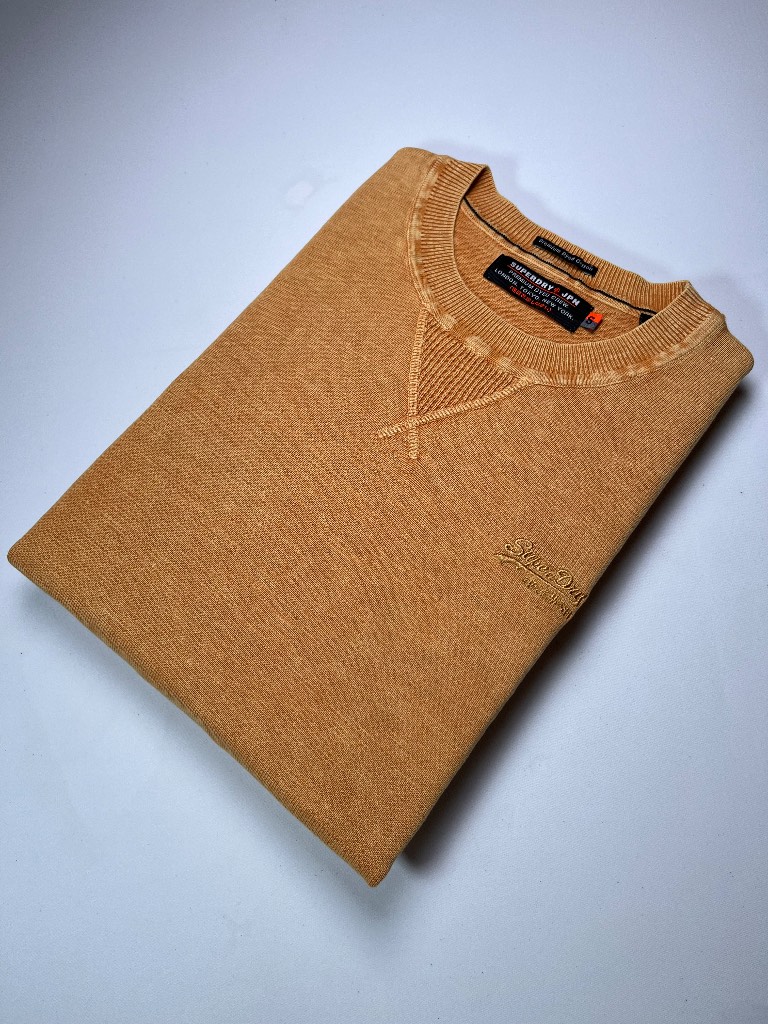 Superdry Washed Mustard Cotton Jumper With Gold Embroidery Men’s S [61b