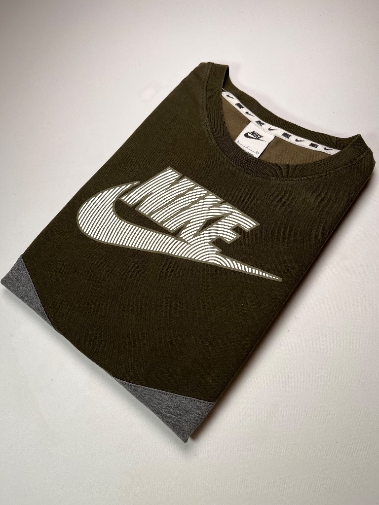 Nike Khaki Green Grey T-Shirt Crew Neck Cotton Tee Top Men’s S [564b