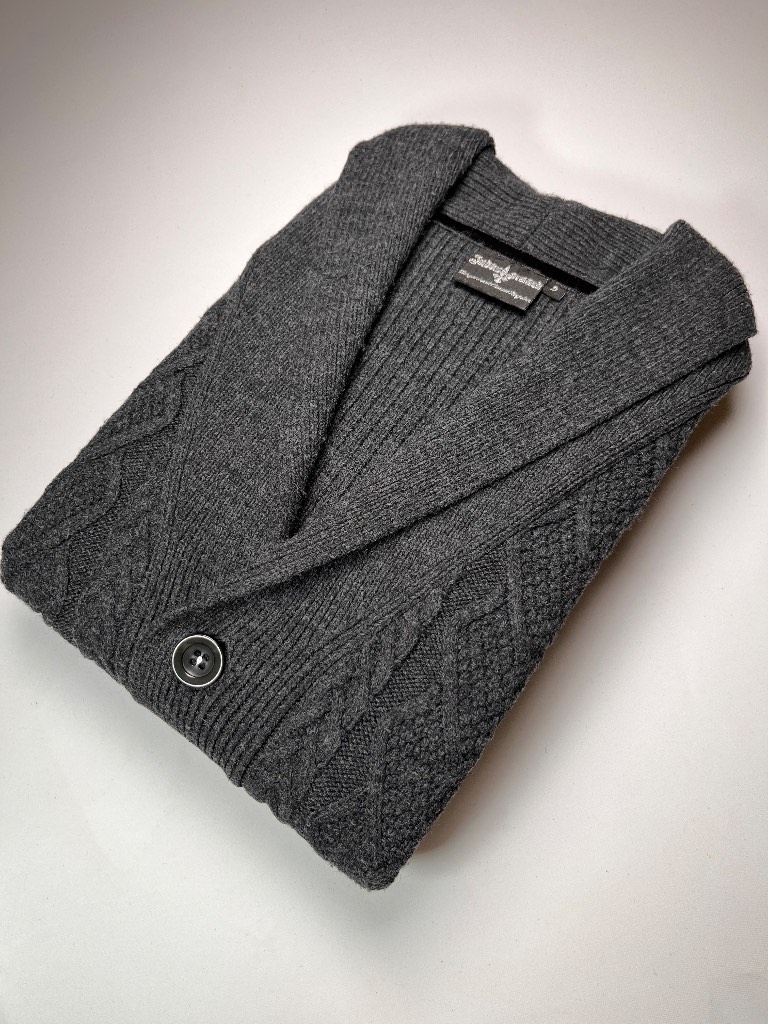 Judas Sinned Grey Cable Knit Cardigan Long Wool Blend Jumper Men’s S [340b]