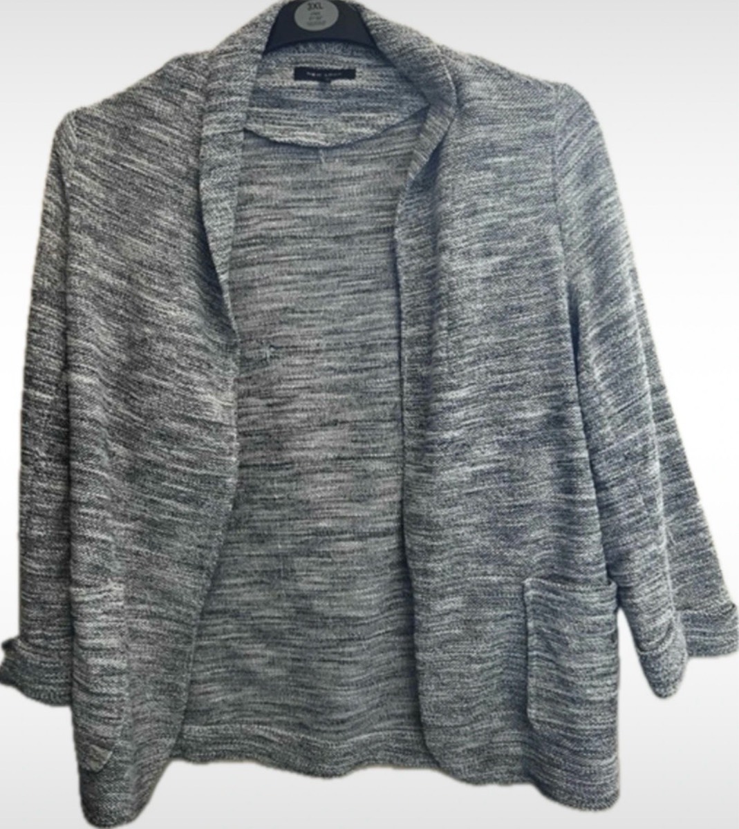 New Look Grey Marl Open Front Knit Blazer Cardigan | UK 12 | Pockets