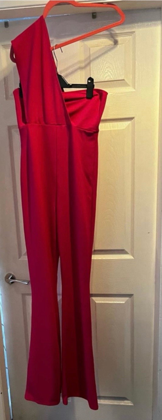PrettyLittleThing Hot Pink One Shoulder Drape Jumpsuit | UK 10 | Brand New With Tags