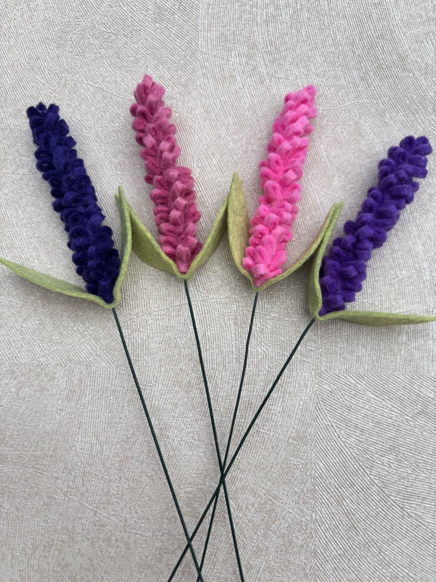 Felt lavender stems in vibrant shades of pink and purple