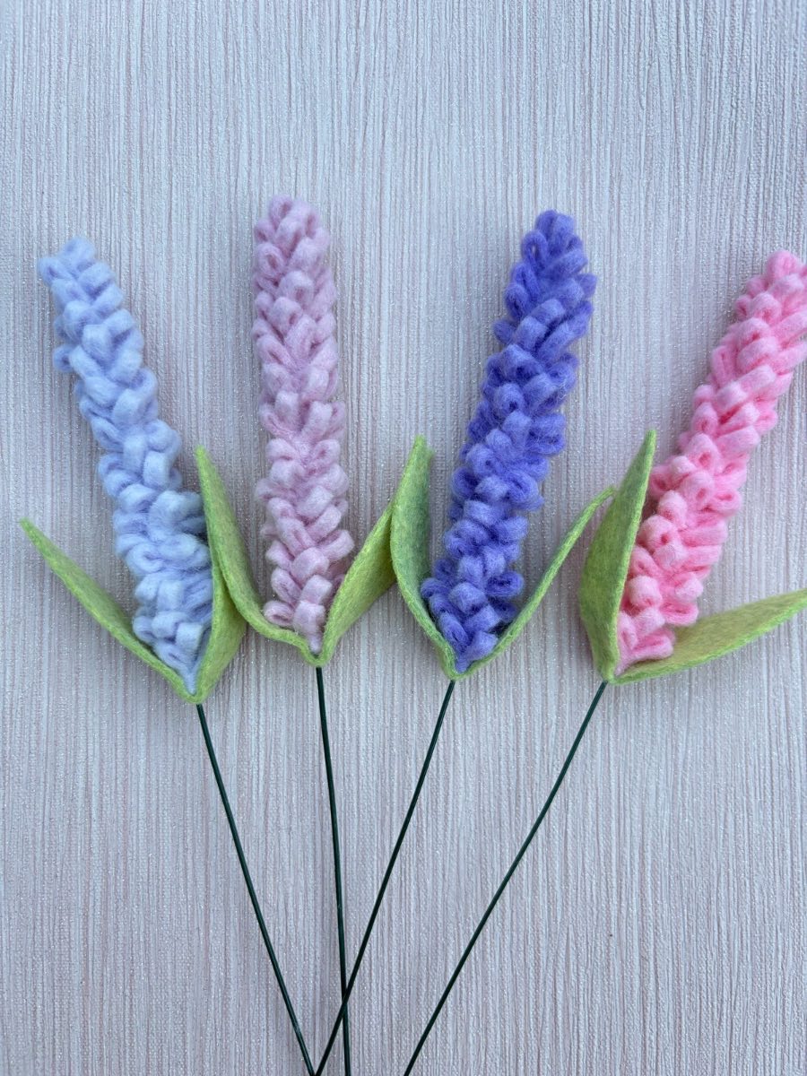 Felt lavender stems in subtle pinks and purples