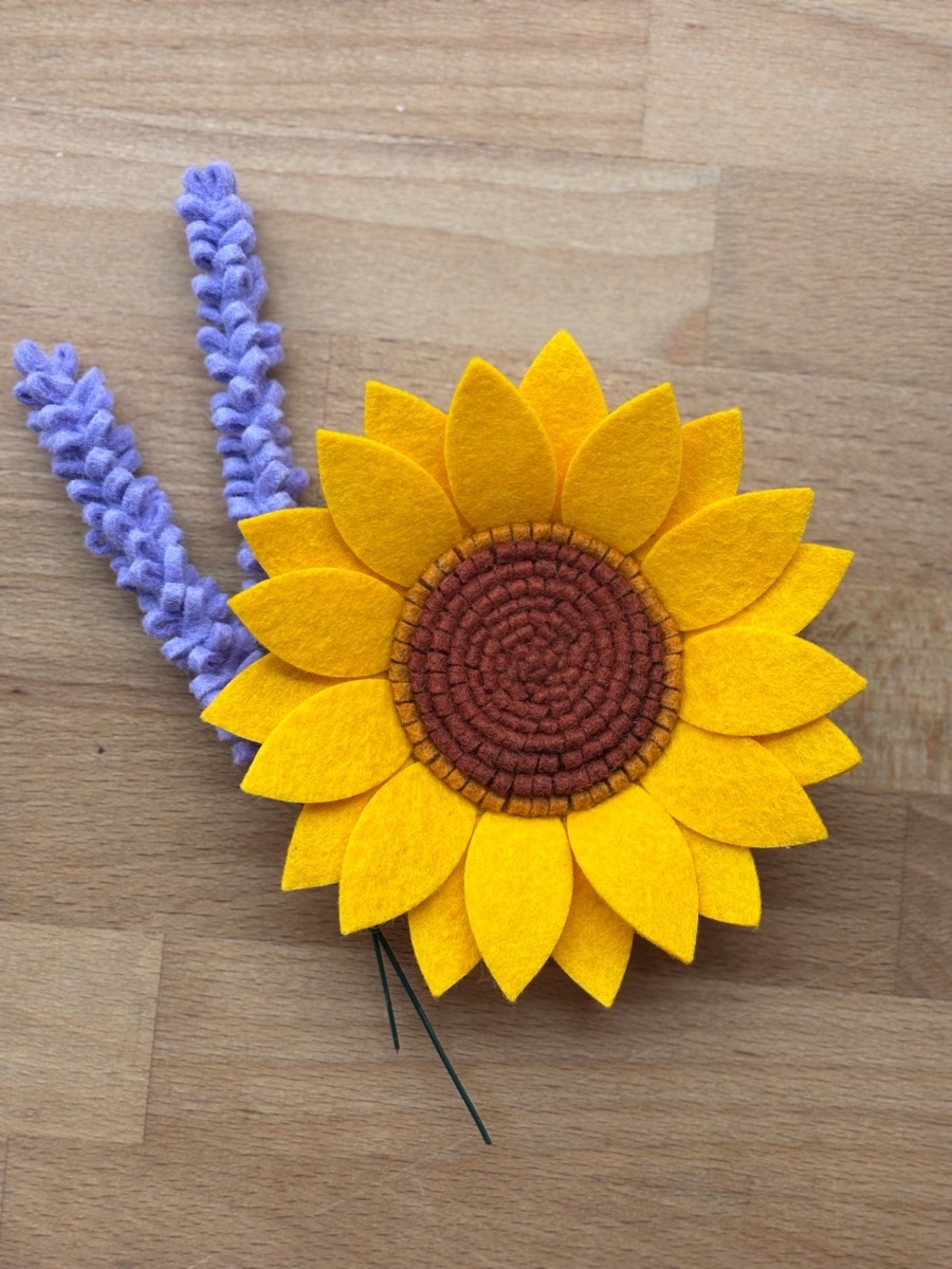 Large felt sunflower and lavender bundle