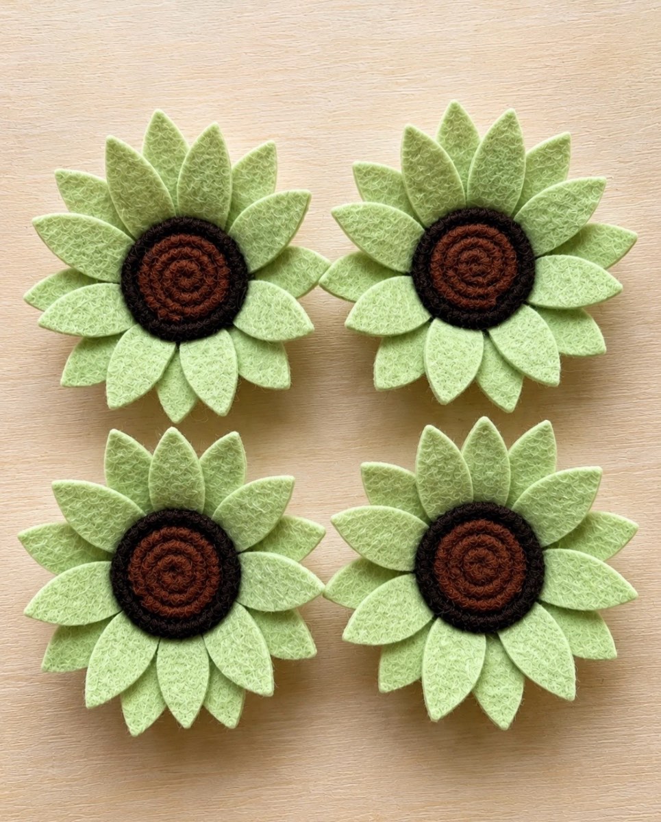 Pistachio and chocolate felt flowers