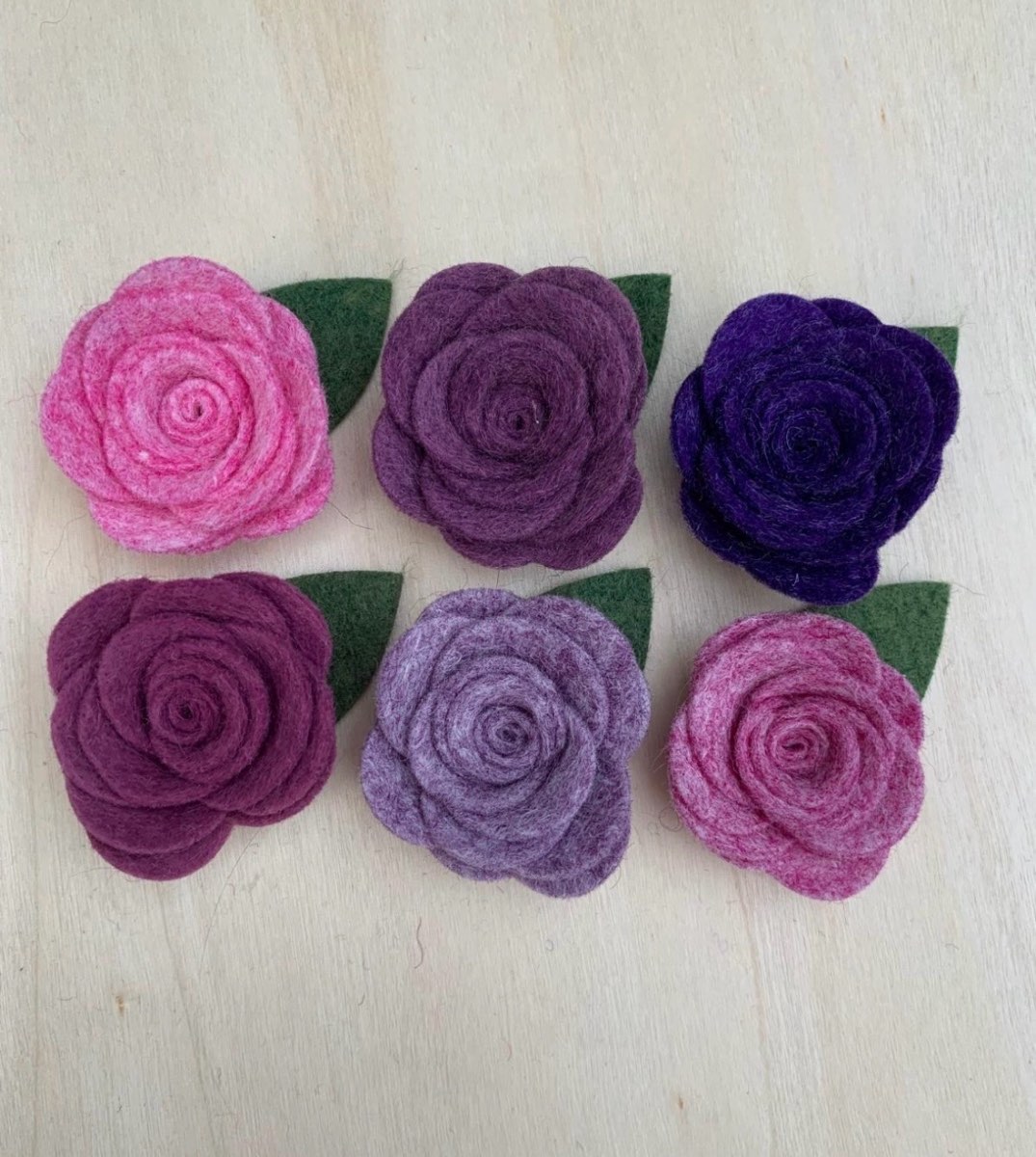 Felt flowers in autumnal heather shades