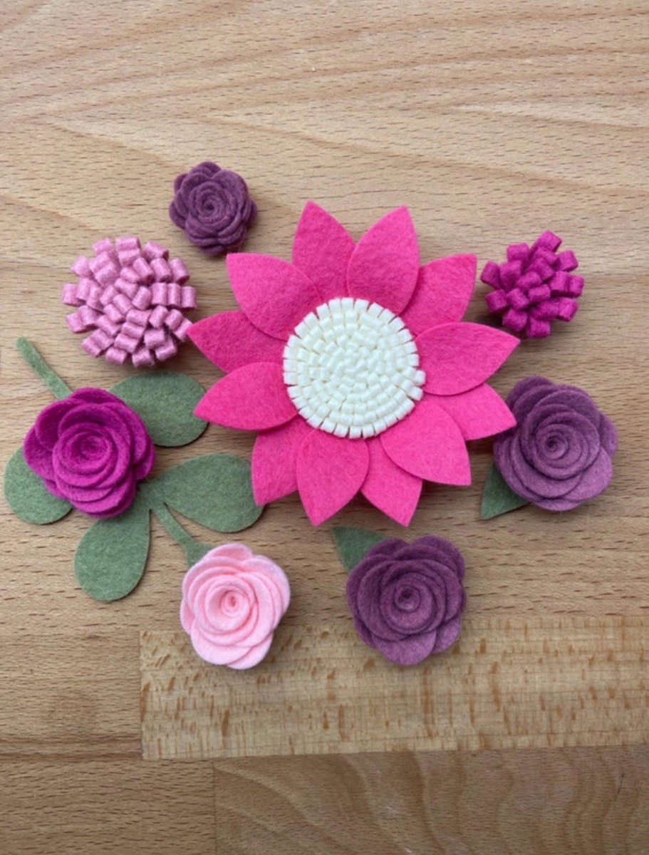 Pink felt flowers