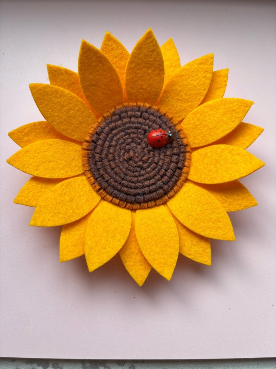 Large felt sunflower with ladybird detail
