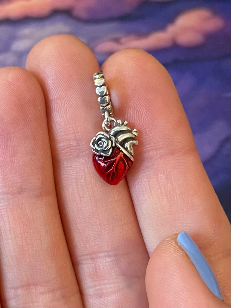 Heart with Rose Dangle Charm