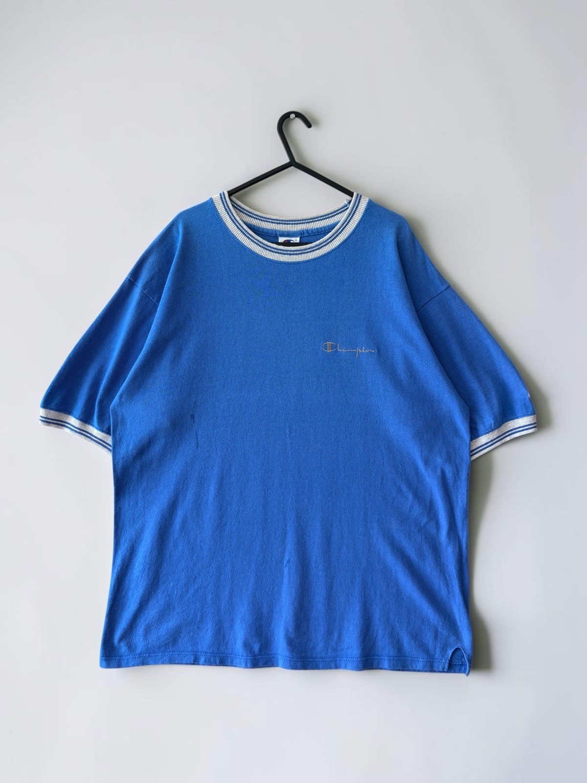 Vintage Champion USA Blue Ringer T-Shirt – Size Large – Embroidered Logo