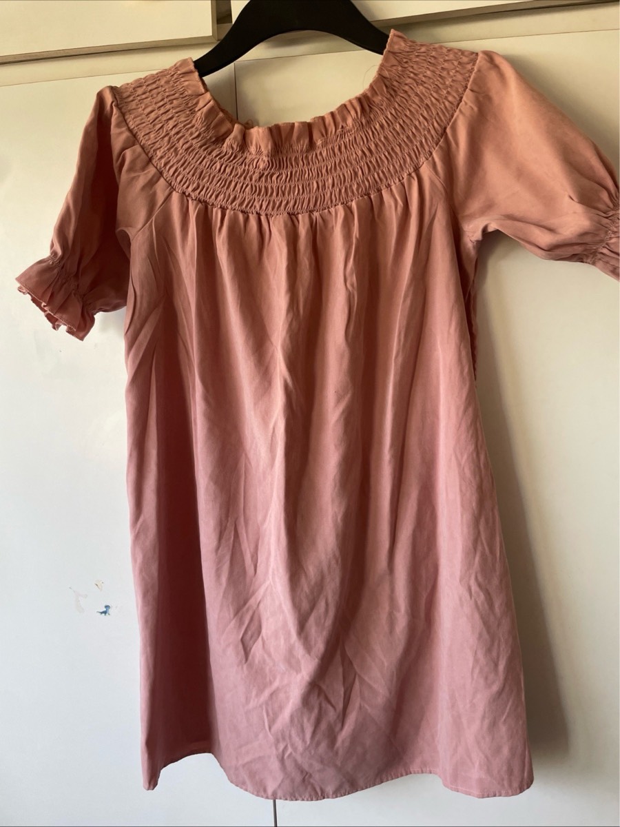 Yoins Pink Smocked Tunic Top Size L Off Shoulder Peasant Boho Mini Dress