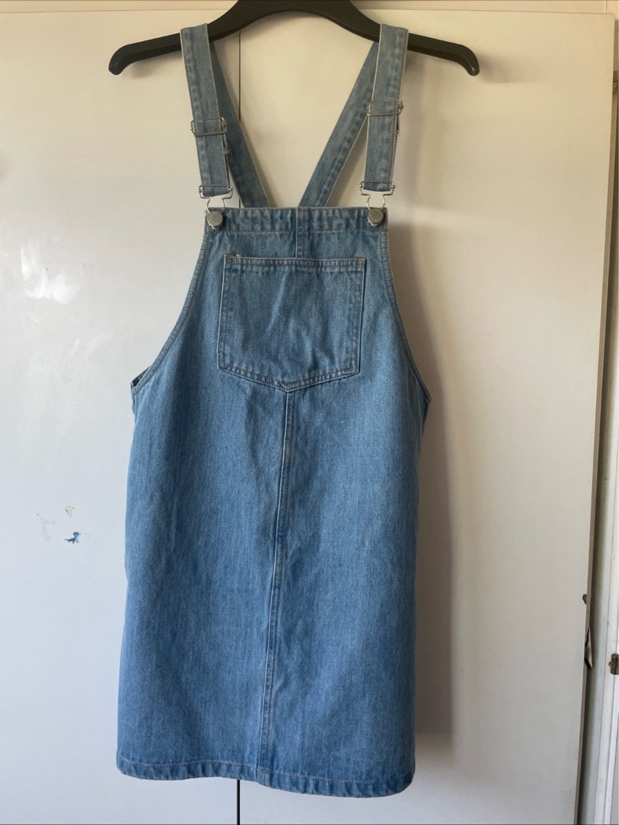 Vintage Miss Selfridge Y2K Light Wash Denim 5-Pocket Dungaree Dress - Size 10