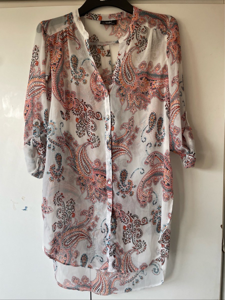 WALLIS Sheer Paisley Tunic Shirt Top S 10 12 Boho Festival Kimono Side Slits