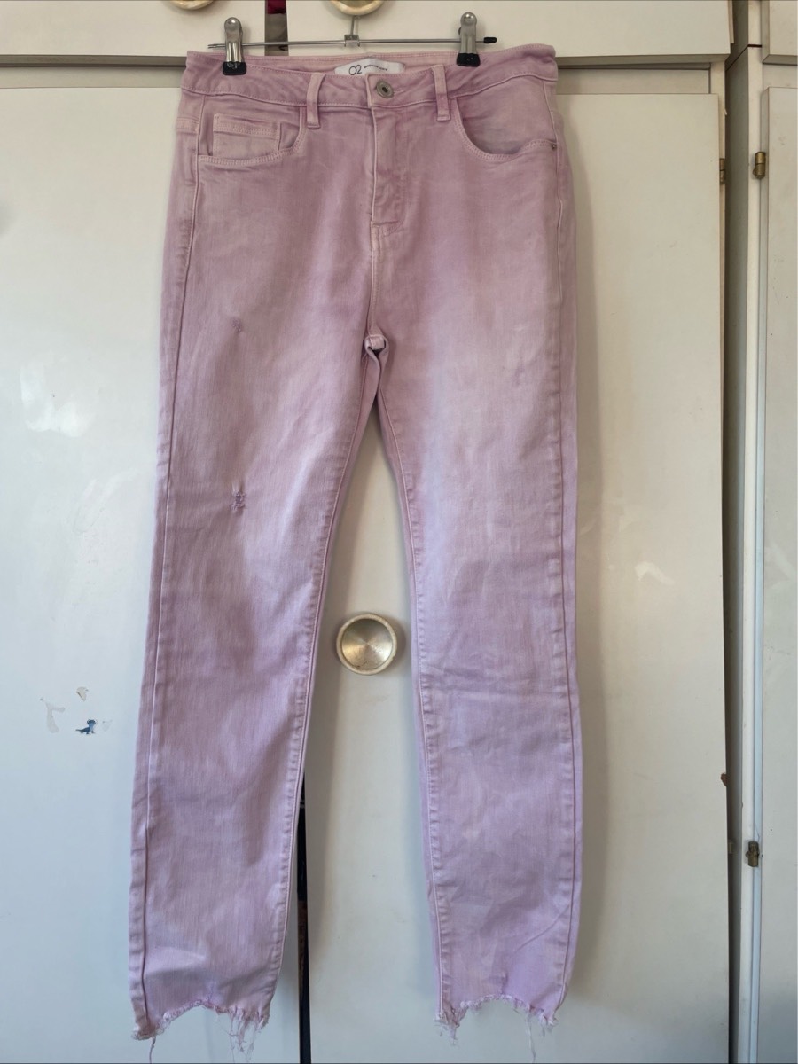 Q2 Jeans 8 10 Pink Lilac Skinny Denim Pants Pastel Raw Hem Distressed Frayed