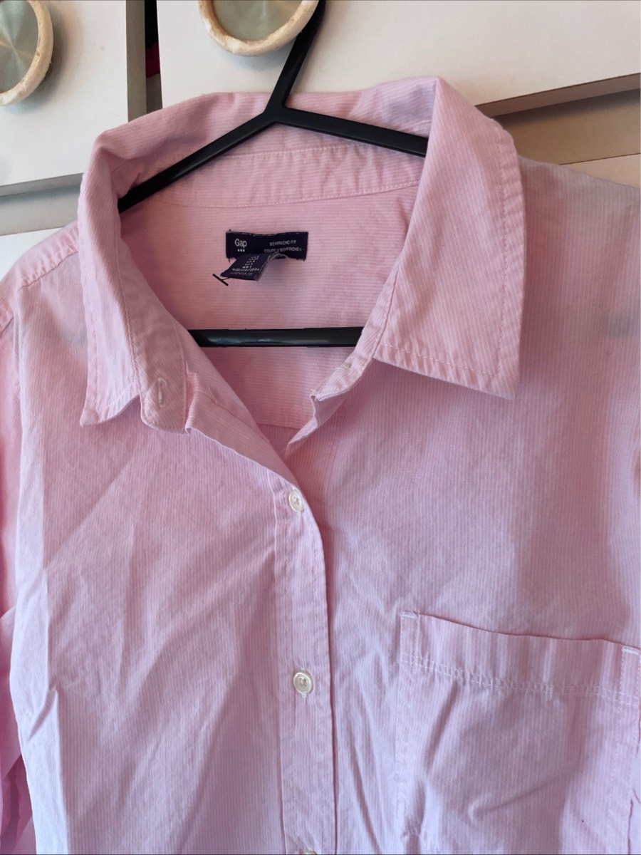 Gap Boyfriend Shirt Size L UK 16 18 Pink Cotton Oversized Button Up Blouse 21x28