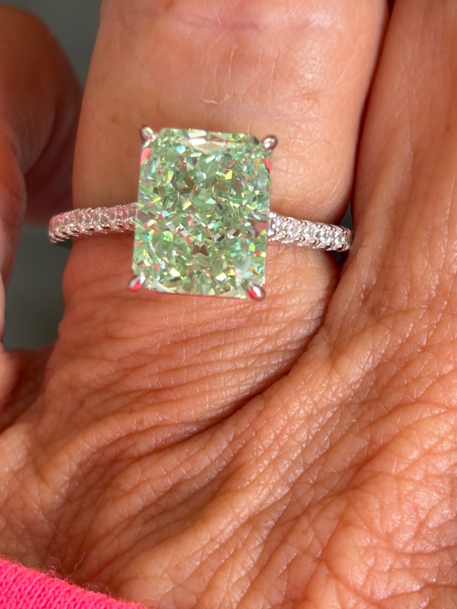5 Carat Crushed Ice Mint Green Ring -925 Sterling Silver