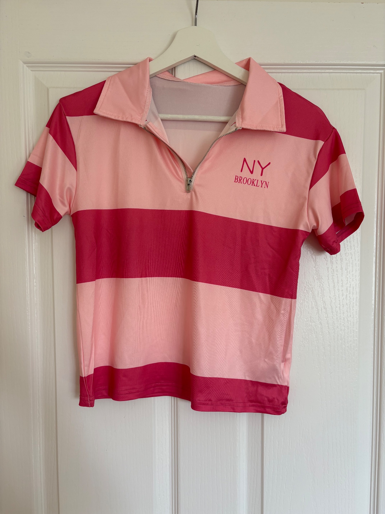 Girls aged 9 shein pink stripe zip polo