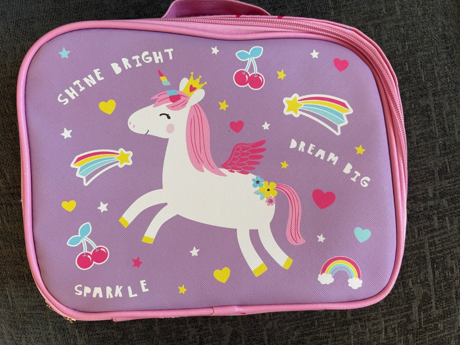 Girls pink and purple unicorn lunchbox