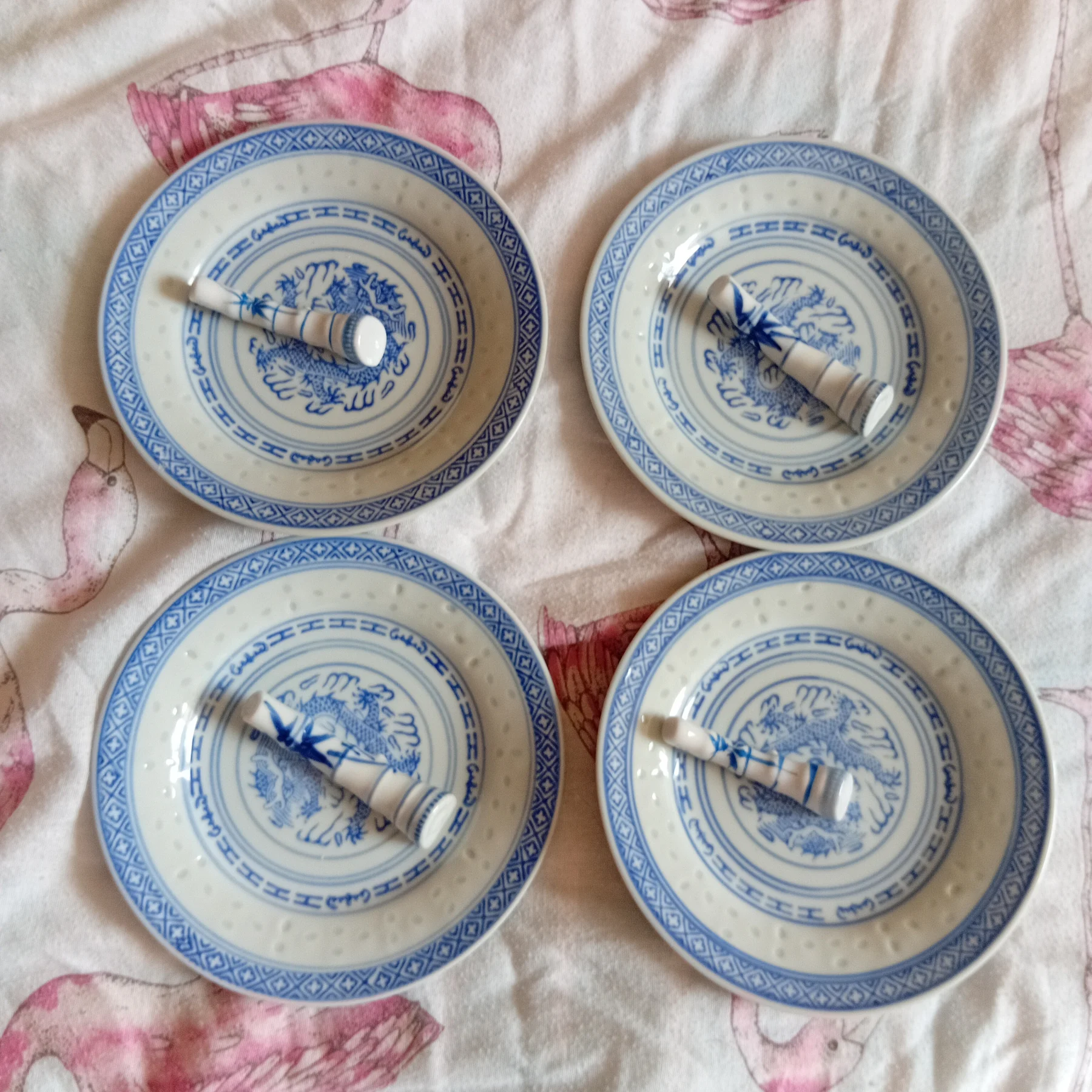 Small Blue & White Chinese Style Plates and Chopstick Holders