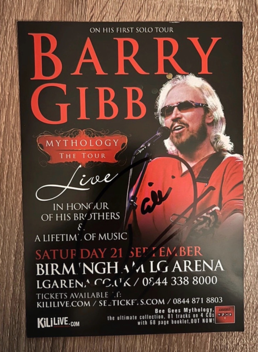 Barry Gibb Bee Gees signed flyer.