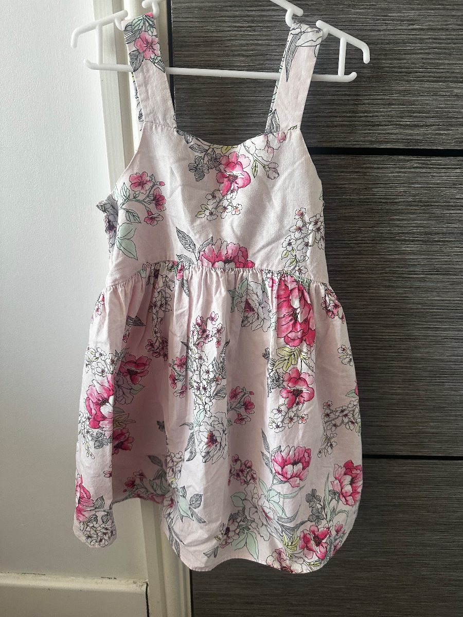 Girls F&F Pink Floral Sundress | Smocked Back Cotton Linen Dress | Size 5-6 Years