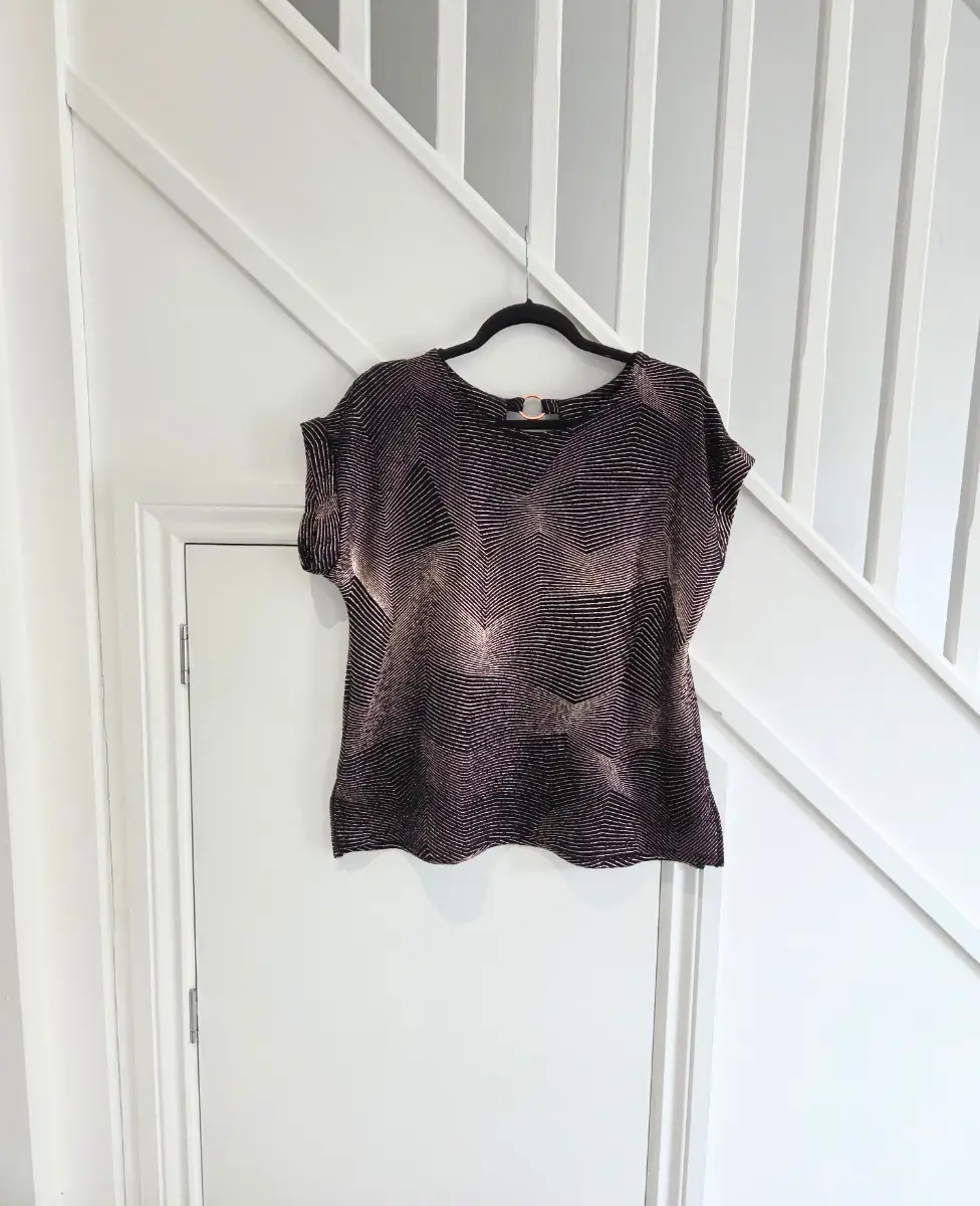 Roman womens black and gold short sleeved blouse evening top size 16