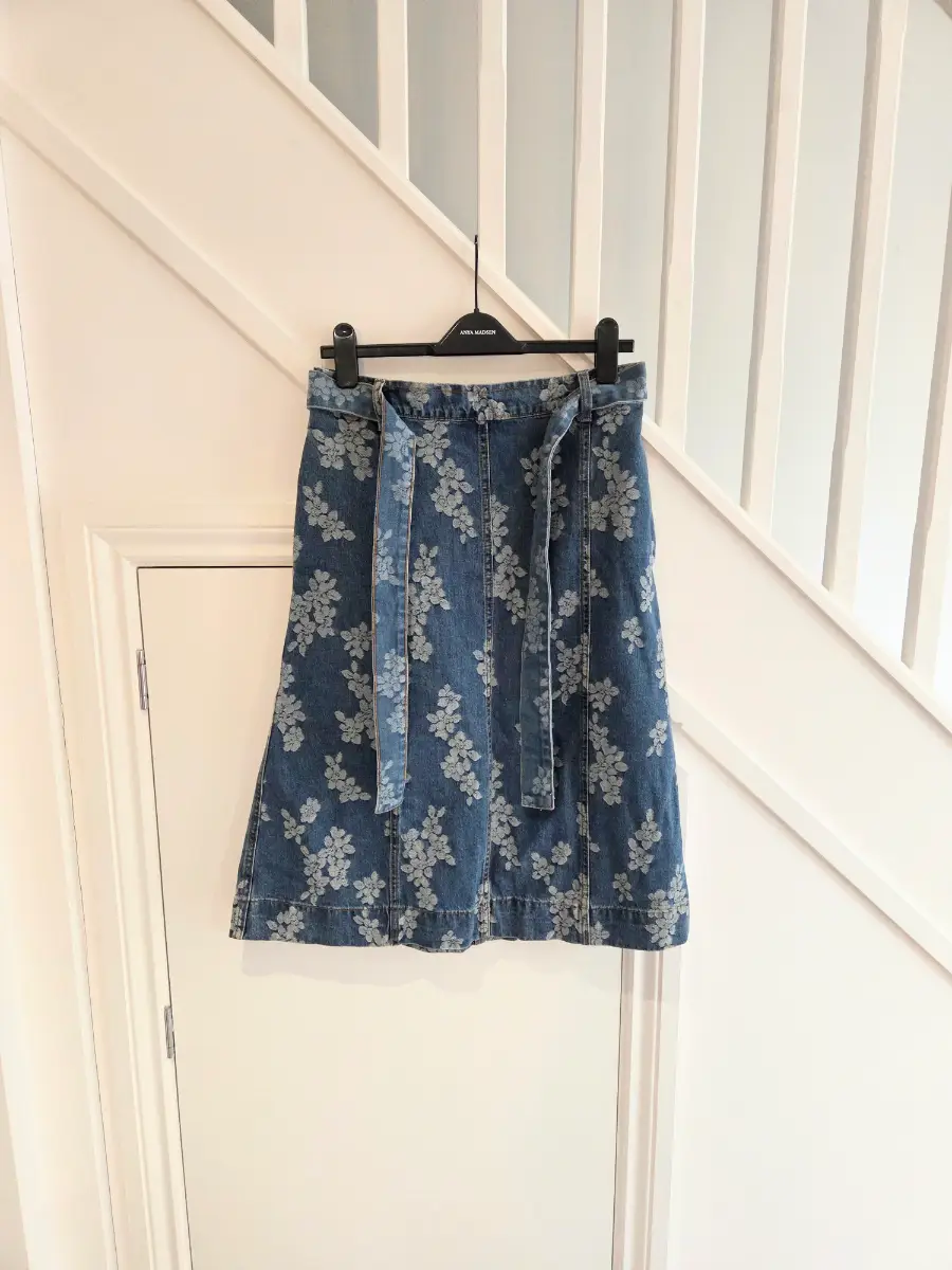 Autonomy womens midi long denim occasion floral print skirt with belt size 12