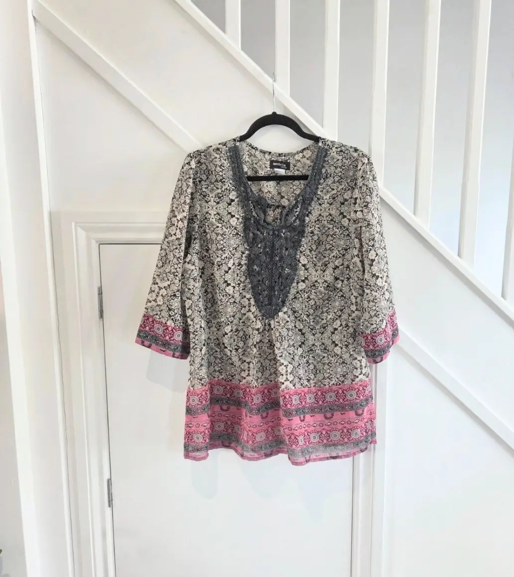Ambria womens summer blouse beach cover up cotton embroidered top size 18
