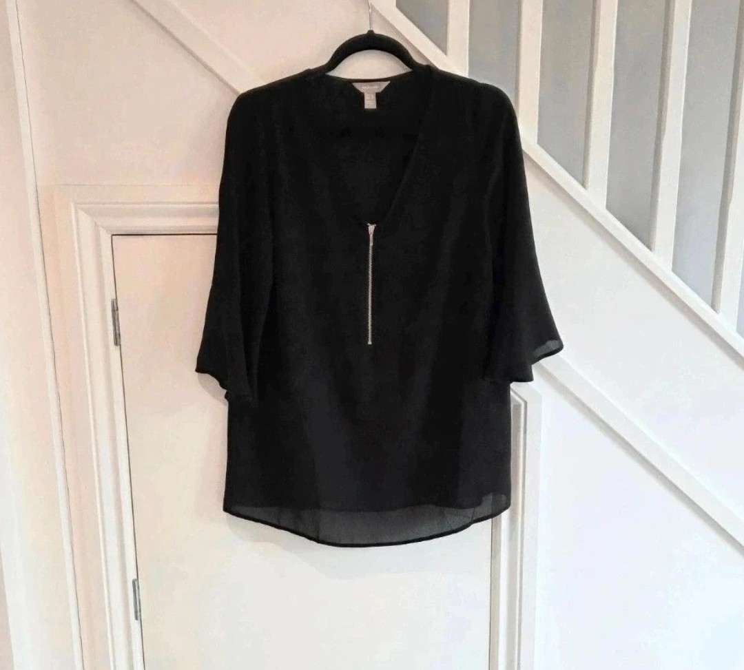 Anthology womens black flared zip detail blouse size 12