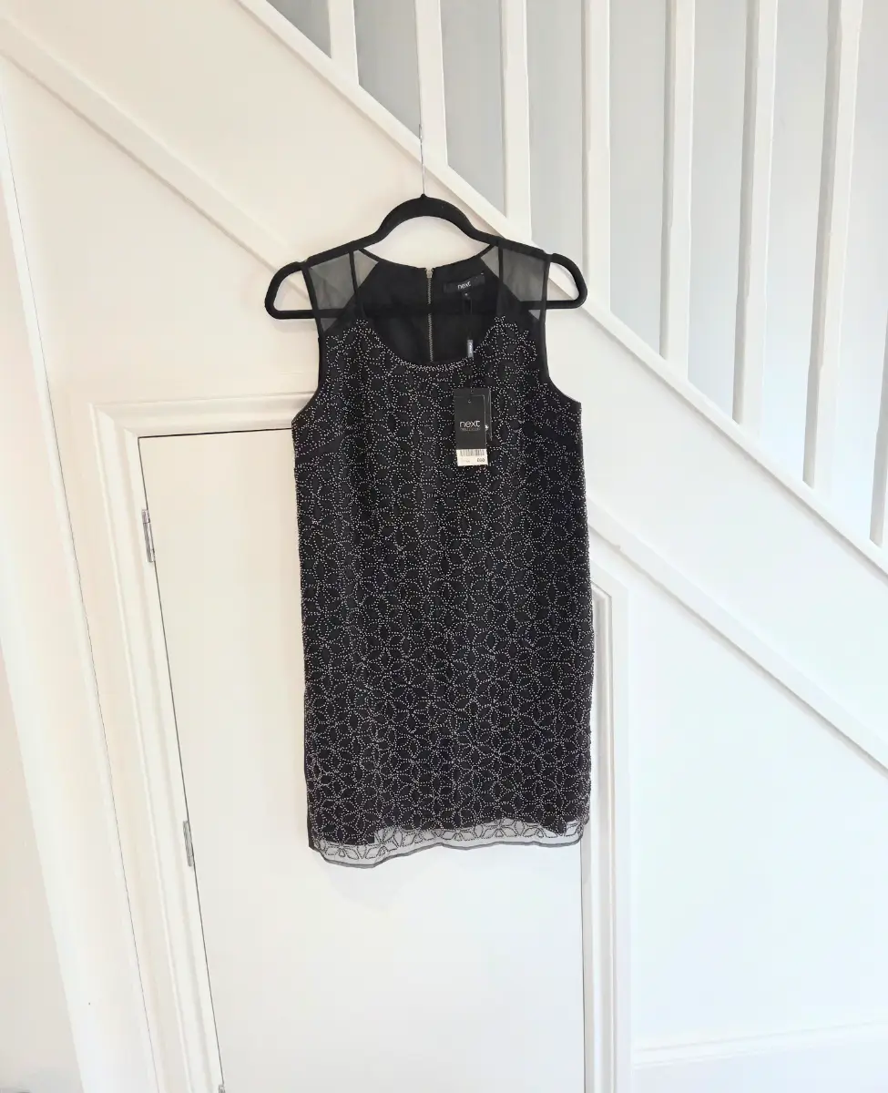 Next BNWT womens black evening party occasion fully beaded dress size 10