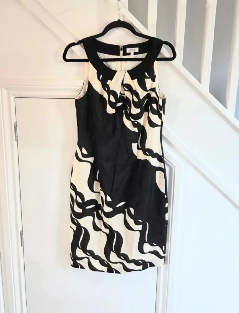 Kaliko womens special occasion summer sleeveless black and cream silk linen dress size 10