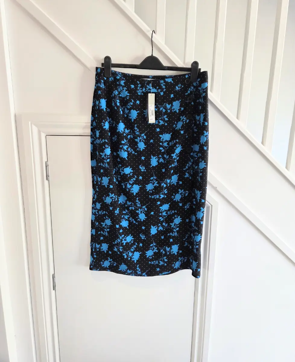 Red Herring BNWT womens summer black and blue midi occasion holiday skirt size 14