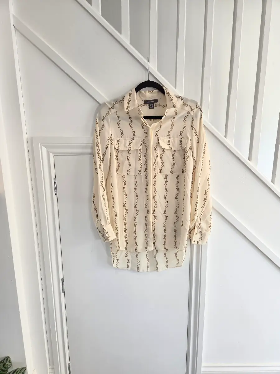 Primark womens long sleeved cream and gold shirt blouse size 8