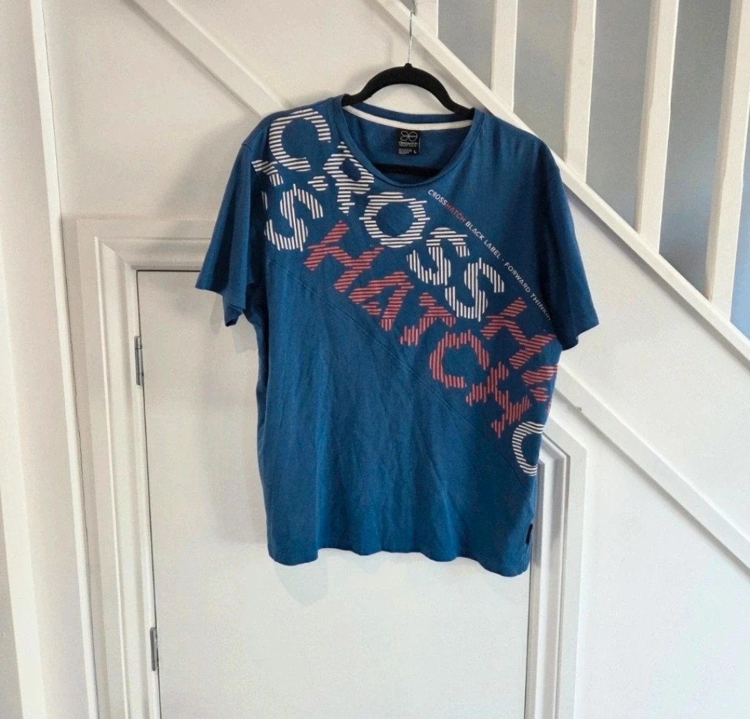 Cross hatch mens cotton graphic blue t-shirt size large