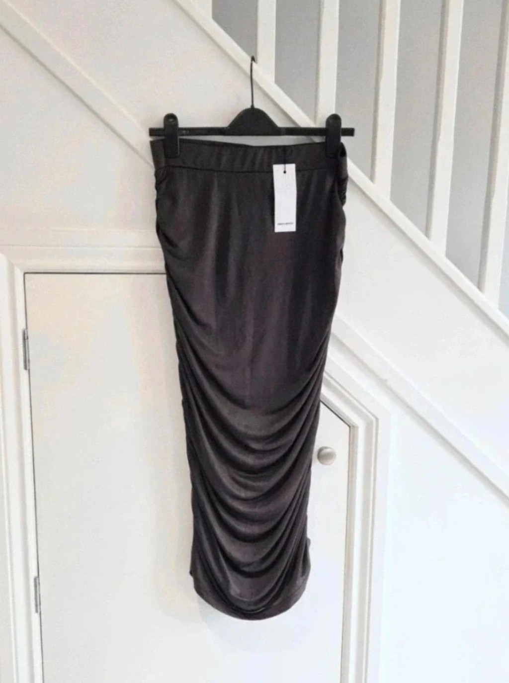 Vero Moda BNWT womens brown ruched midi elasticated waist satin feel skirt size large
