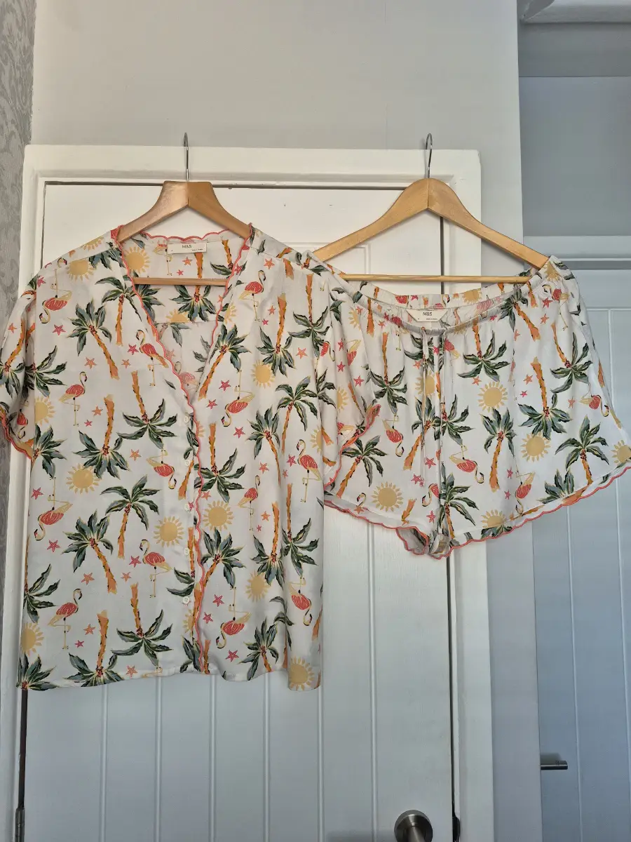 M&S Collection Tropical Viscose Short Pyjama Set UK 16 | Palm & Flamingo Print | Sold Out Online