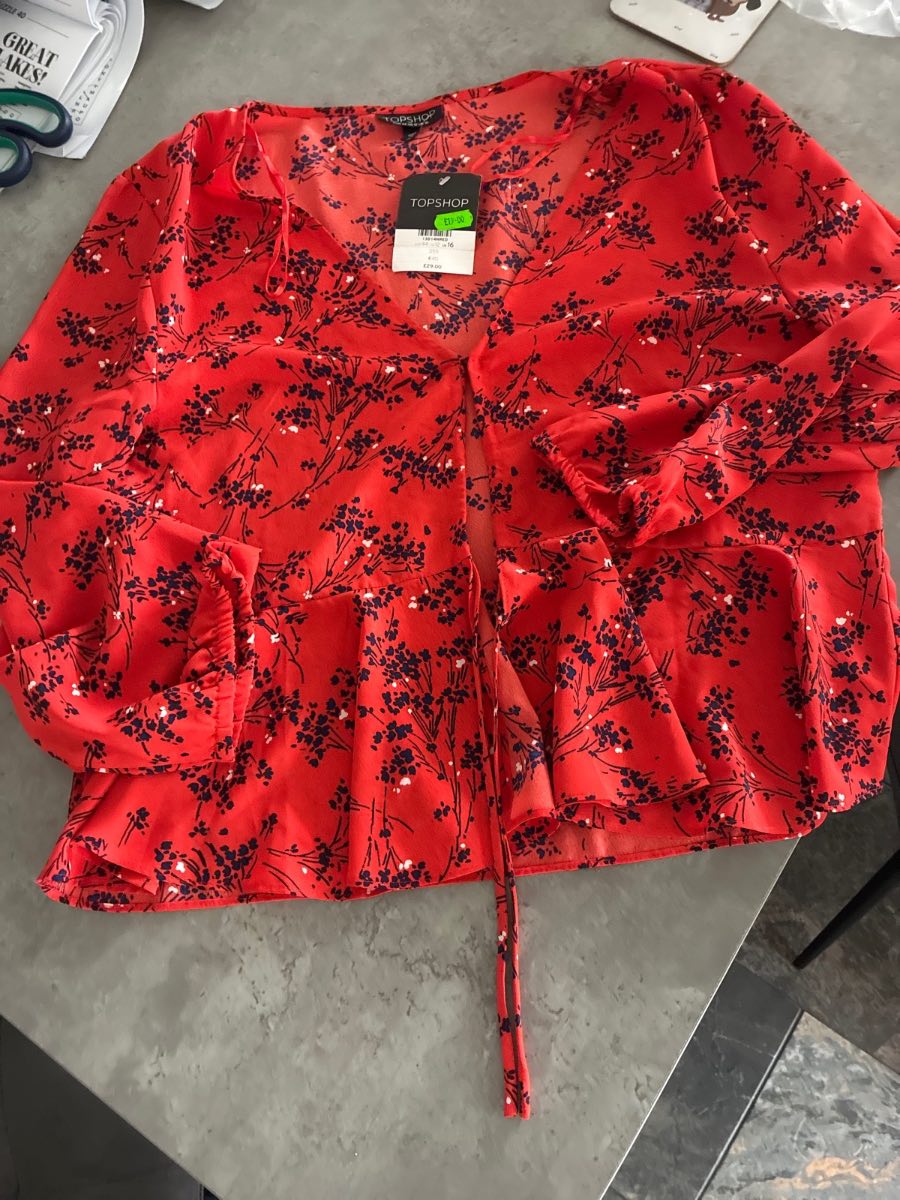 Topshop tie front red blouse
