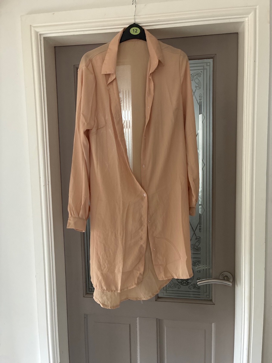 My dress room beige sheer shirt dress